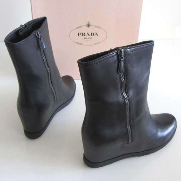 new PRADA double-zip hidden wedge boots 10 US / 40 - Picture 6 of 8